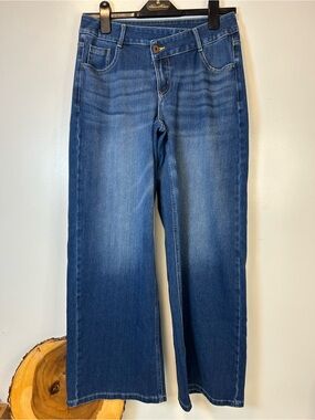 Halara Wide-Leg Blue Denim Jeans Asymmetrical High Waisted Baggy Women’s XS